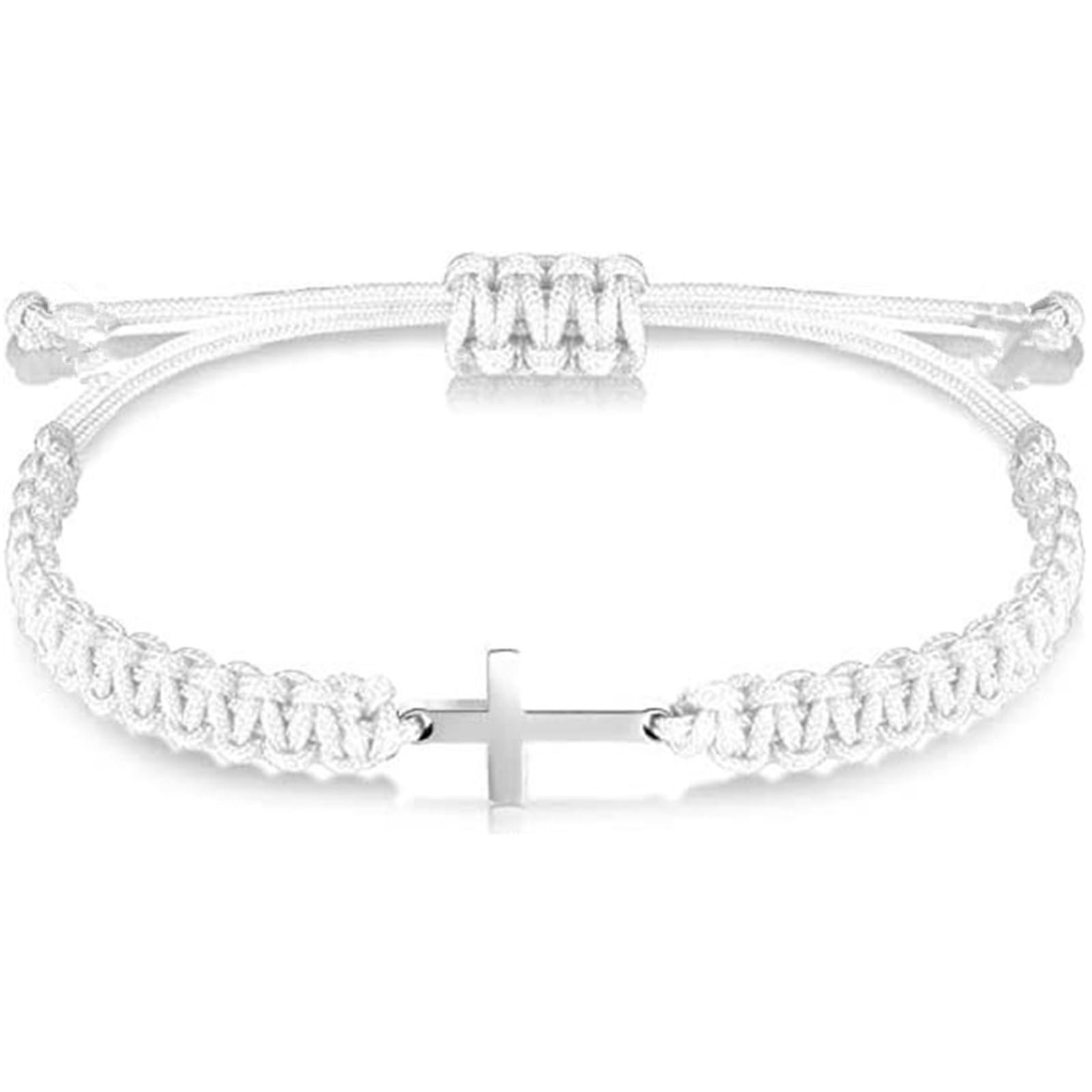 Spiritrain Handmade Cross Braided Protection Bracelet for Women Men Stainless Steel Charm Red Black String Rope Lucky Strand Bracelets for Christian