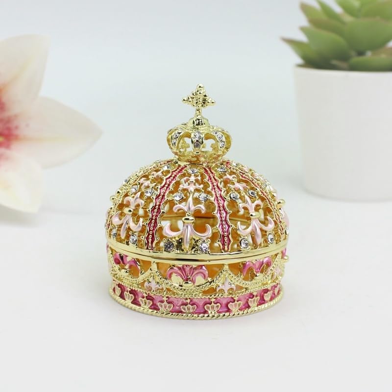 Crown Shape Decorative Box Hand Painted Hinged Jewelry Trinket Box for Mini Ring Earrings Storage, Collectible Keepsake Home Decoration Easter Gifts for Women (Purple) image 3