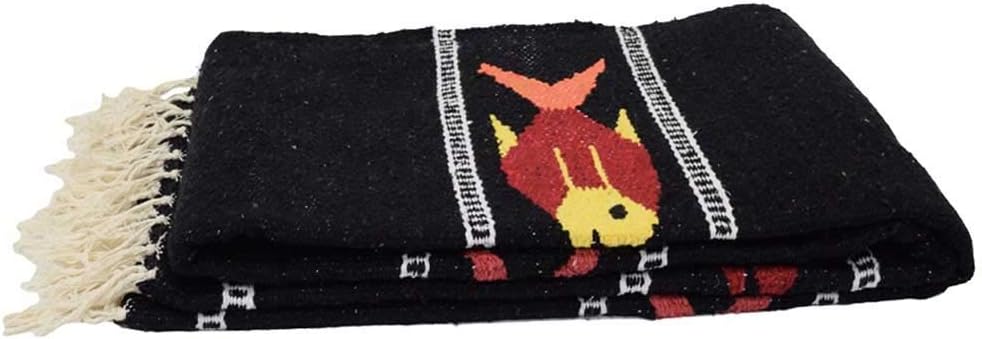 Open Road Goods Thick Mexican Yoga Blanket - Serape Fish Design - Handmade Black