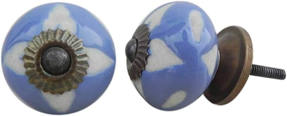 Indian Shelf Pack of 18 Exquisite Etched Ceramic Blue Dresser Knobs Cabinet Handles Drawer Pulls Farmhouse Vintage Style