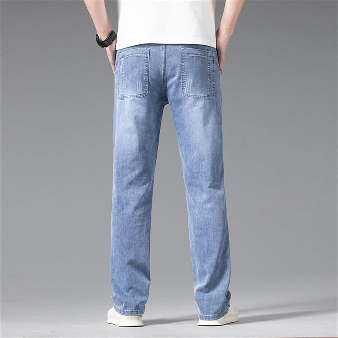 Vogrtcc Jeans da Uomo Pantaloni Casual Larghi Dritti Pantaloni in Denim con Vita Elastica