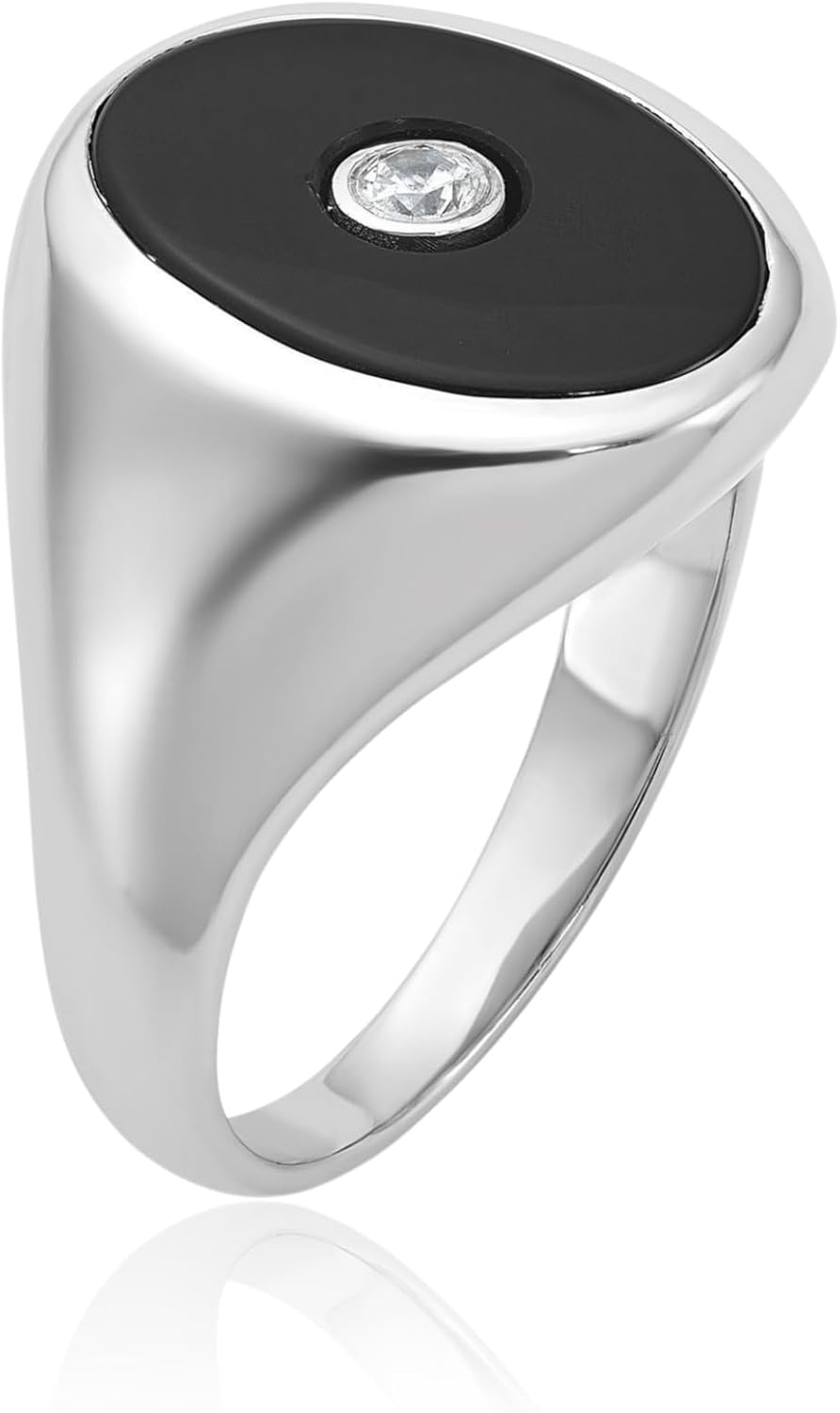 IceCarats 14K Solid White Gold 0.10 carat Black Onyx Diamond Oval Extra Wide Signet Ring 18.04mm Band Prong Set Matte
