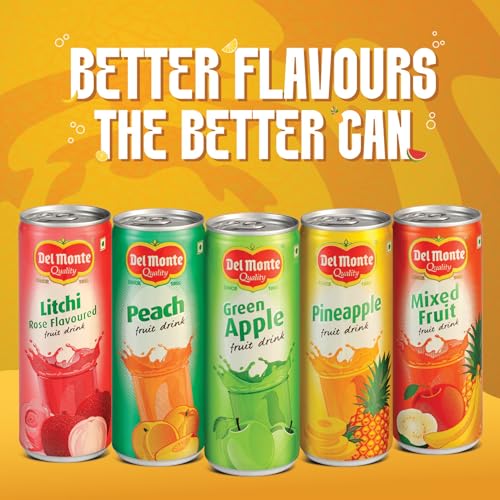 Image of Del Monte Peach Fruit Drink (Pack of 18) -With real peach bits | Sweet, Juicy & Perfect for Cocktails & Mocktails |No added preservatives