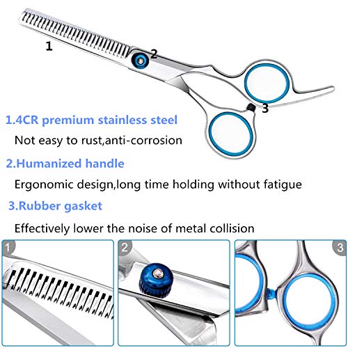 Professional Hair Cutting Scissors Shears Barber Thinning Set Kit- Family Hair Cutting,Barber Hair Cutting Tool Thinning Texturizing/Blue 6" #TOP3