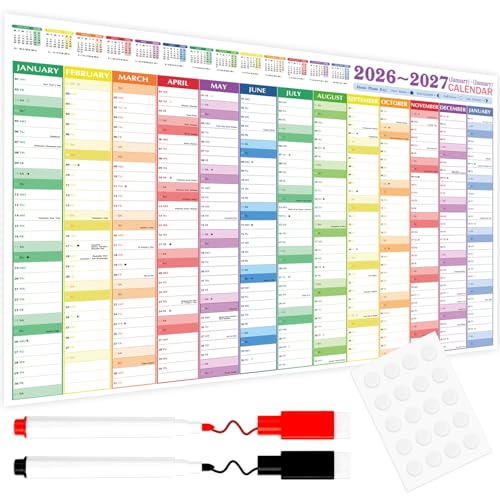 SULOLI 2026 Wall Planner A1 Yearly Wall Calendar 2026 Large Year Planner UK for Staff Office(85X58CM)