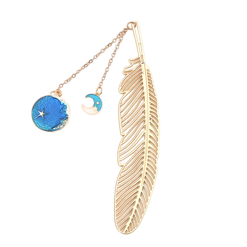 Star Moon Feather Bookmark Aesthetic Book Marker for Teacher Students Book Lover Gifts for Birthday Christmas Gold Metal Celestial Book Mark Book Accessories for Teen Girls Boys Women Men