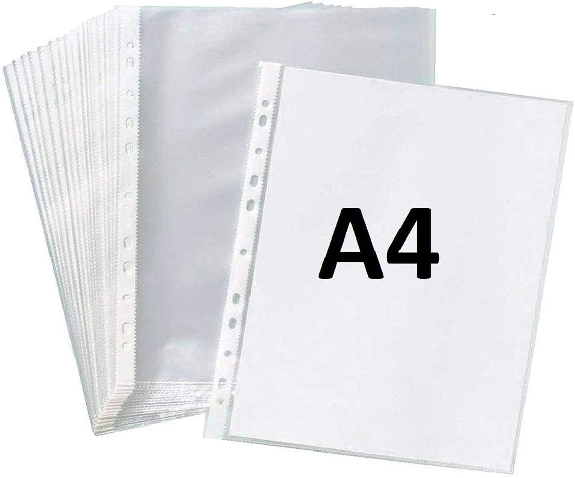 FutureX Heavy Duty Transparent Document Sleeves, Leaf Sheet Clear Certificates/Waterproof Sheet Protectors 11 Holes Punched Ring Files Folder (200Mic_Pack of 50)