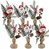 winemana 6 Pcs Small Christmas Tree Table Decorations Indoor Mini Artificial Trees Plants with Pine Cones Santa Snowman for Tabletop Centerpiece Office Home Kitchen Xmas Holiday Decor