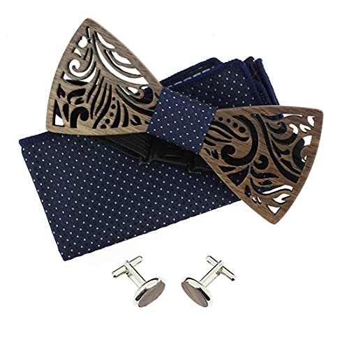 Nœud papillon en bois haut de gamme Tony & Paul bleu marine et pois avec coffret