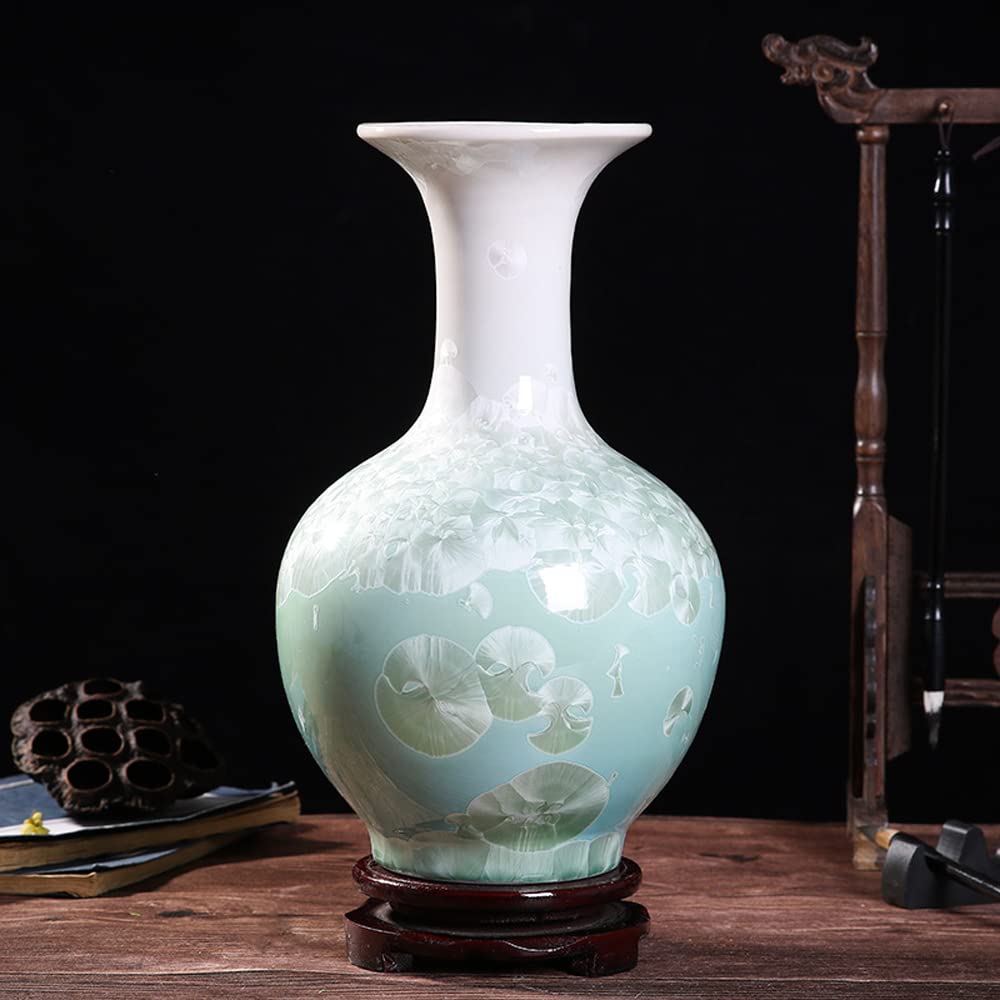 asdchZen Chinoiserie Crystal Glaze Porcelain Decorative Vase Bogu Frame Ornaments Jingdezhen Chinese Ceramic Vase Home Living Room Crafts,A