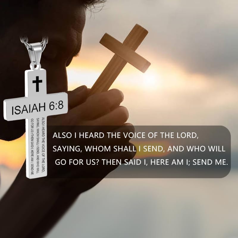 SKQIR Cross Necklace for Men with Bible Verse, Christian Religious Scripture First Communion Cross Chain Pendant for Boys Jewelry Easter Basket Essentials Stuffers Graduation Gifts - Image 3