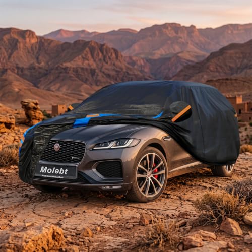 Image of Custom Fit Car Cover for Jaguar F-Pace F Pace (2017-2026), Upgraded Waterproof All Weather Outdoor Auto Cover with Driver Door Zipper & Mirror Pockets, UV /Snow /Dust Protection