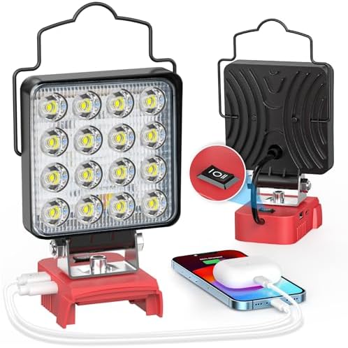 Ecarke Upgraded 48W 4" Square LED Work Light for Milwaukee M18, 18V Battery Lithium Light with Low Voltage Protection & USB/Type-C Charging Port