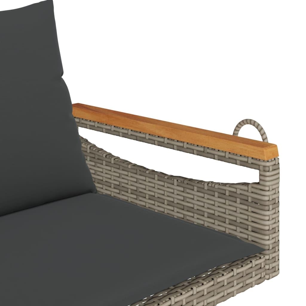 Gecheer Panchina Dondolo in Polyrattan Grigia 109x62x40 cm con Cuscini, Funzione Oscillante, Struttura in Acciaio Verniciato e Legno di Acacia, per Giardino Esterno
