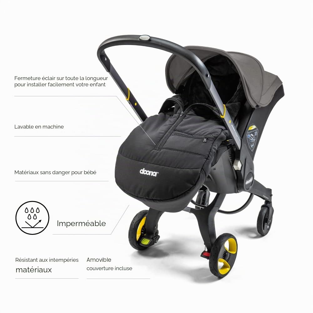 Doona - Chancelière - Compatible avec la plupart des sièges de voiture, poussettes et berceaux - Avec couverture doublée - Résistante aux intempéries et lavable en machine - Noir