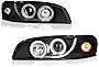 [For 1997-2001 Subaru Impreza] LED Strip Halo Ring Black Projector Headlight Headlamp Assembly, Driver & Passenger Side