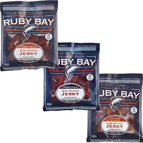Ruby Bay Wild Salmon Variety Pack Jerky - 3 Pack - Gluten Free - Non GMO - Kosher - Naturally High in Omega-3