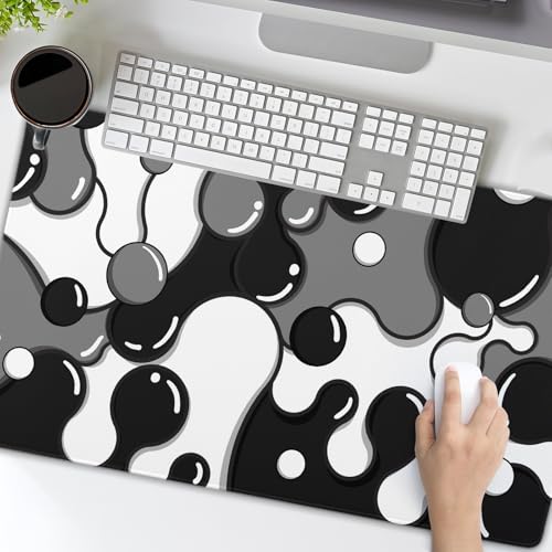 Image of Black White Grey Mouse Pad XL Large Anime Cool Geometric Japanese Extended Desk Mat 60x35 CM Non-Slip Rubber Base Stitched Edge Large Mousepad for Desk Gaming Laptop Desktop,24x14 Inch