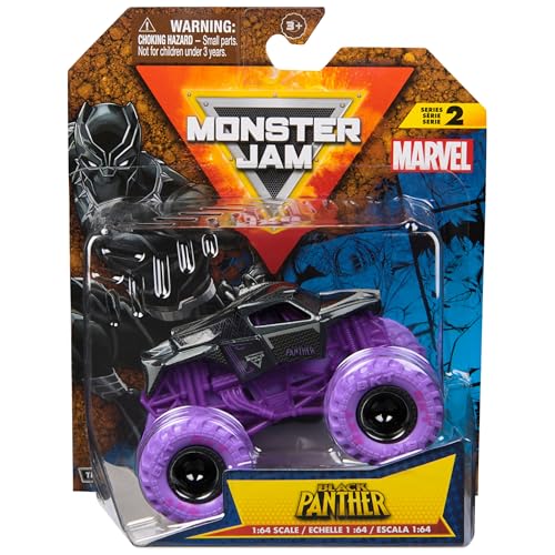 Monster Jam, Marvel Official Black Panther Monster Truck, vehículo fundido a presión, escala 1:64, juguetes para niños de 3 años en adelante