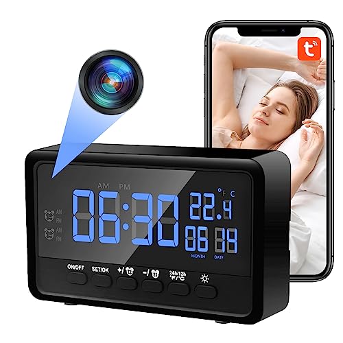Nisanmoon 2.4/5Ghz Wifi Telecamera Nascosta, Mini Telecamera Spia Nascosta HD 1080P, Telecamera Spia Wifi con Orologio, supporto Visione Notturna e Rilevamento del Movimento, con 2 Funzioni Sveglia