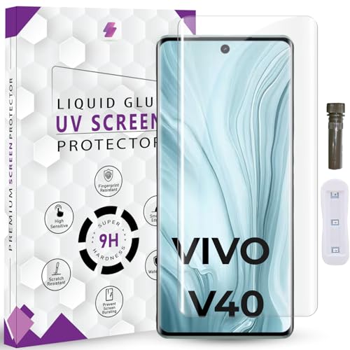 Image of Advanced HD+ UV Tempered Glass Screen Protector For Vivo V40 / V40e / V40 Pro (6.78 Inch, Pack of 1) Full Adhesive UV Curved Screen Guard, Case Friendly with installation kit & Guide