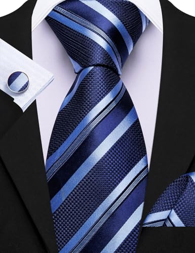 Image of Barry.Wang 6 PCS Men Ties Set Silk Business Fashion Woven Necktie Handkerchief Cufflinks Paisley Stripe Wedding Party