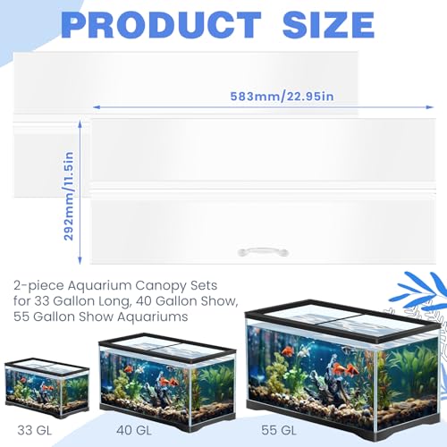 Image of Sieral Aquarium Lids Polycarbonate Canopy with LED Light 2 Pcs Set 22.95 x 11.5 x 0.12 Inch for 33 /40 /55 Gallon with Center Brace Aquariums Cover Fish Tank Lid with a Hook Knife, Clear