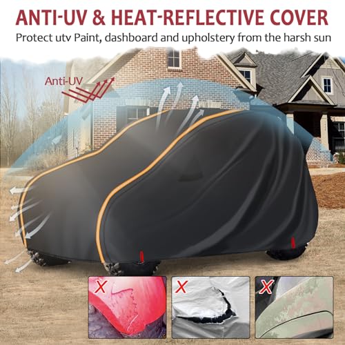 Image of StarknightMT Heavy Duty UTV Cover 2 Seater Waterproof 420D Oxford Windproof | 134 inchx75 inchx62 inch, Compatible with Can Am Maverick X3 Kawasaki CFMOTO RZR Talon, UTV Cover for All-Weather Outdoor Storage