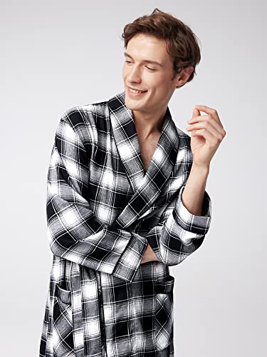 Sioro Robes For Men Cotton Plaid Bath Robe Soft Flannel Bathrobe Light Weight Sleepwear For Bath Shower Lounging,Black And White Plaid,Medium #TOP1