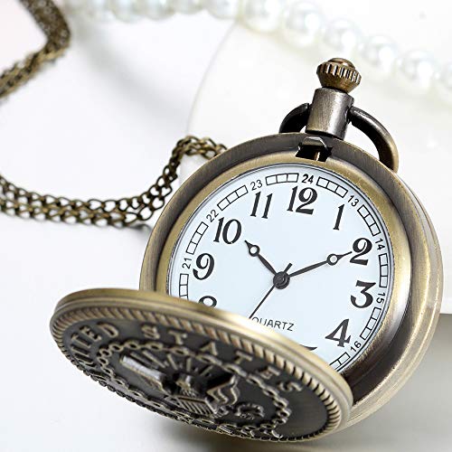Jewelrywe Bronze Retro Pocket Watch United States Navy Engraved Men's Quartz Pocket Watch For Halloween #TOP1