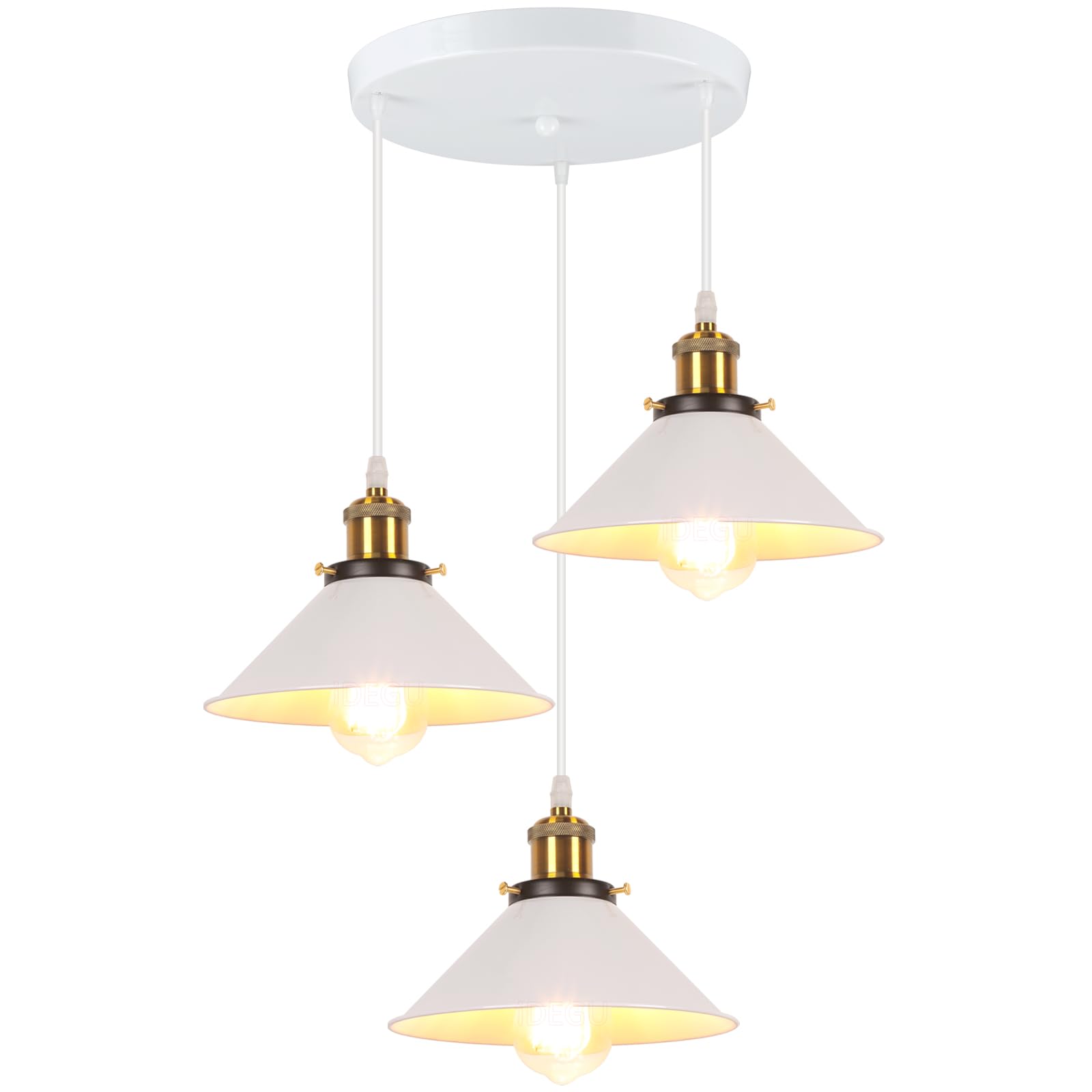 iDEGU 3 Luci Lampadario a Sospensione Vintage Industriale 22CM Lampada a Sospensione Design Retrò in Metallo E27 Illuminazione Lampada da Soffitto per Cucina Camera da Letto Soggiorno (Bianco)
