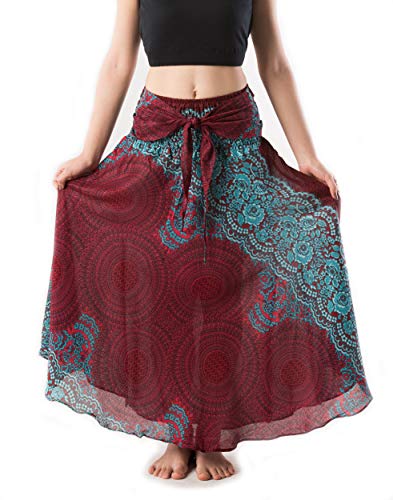 Banjamath Women's Long Bohemian Style Gypsy Boho Hippie Skirt (M, Mandala Red)