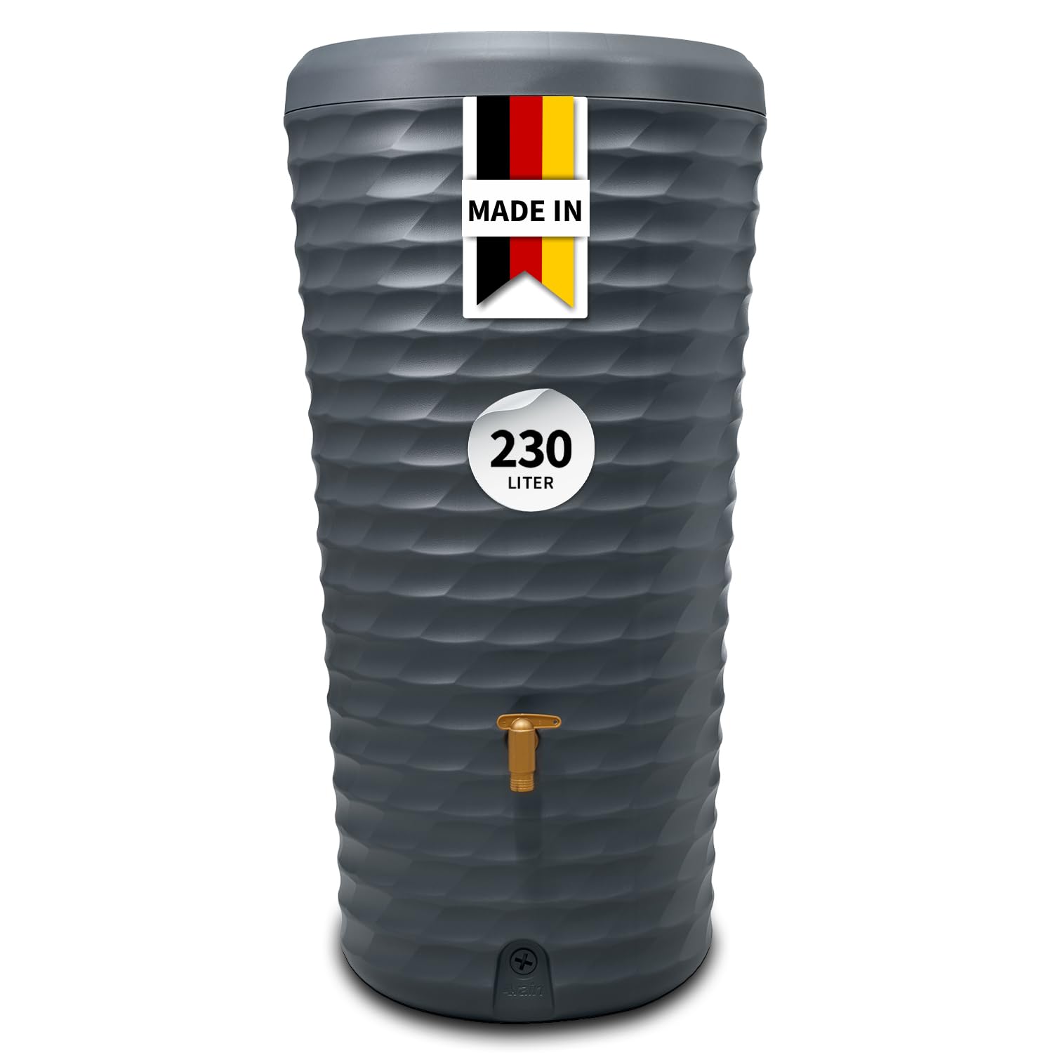 4rain Jolie 2in1 Regentonne 230 Liter Graphite Grey inkl. Pflanzschale | dekorative Lösung für nachhaltige Gartenbewässerung mit Auslaufhahn in Messingoptik und wetterfester Bauart für draußen