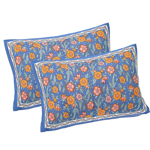 Image of Living Roots Jaipuri Hand Block Print Double Cotton Bedsheet & 2 Pillow Covers, for Mattress Upto 8 inches Thick, No Colour Bleeding, Yellow Colour, Super King Size 96 * 104 inches, 150TC (577-C)