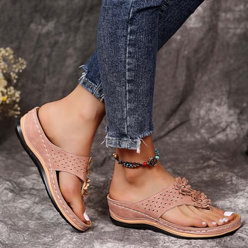 Women’s Comfort Wedge Sandals With Arch Support, Adjustable Flower-Design Flip Flops For Orthopedic Casual Wear4