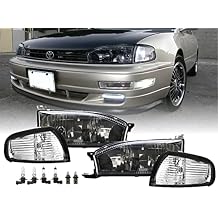 USR DEPO 92-94 Camry Headlights - JDM Style Black Housing Clear Lens Front Headlight with Matching Clear Corner Light Set Compatible with 1992-1994 Toyota Camry Complete 4 Pieces Set