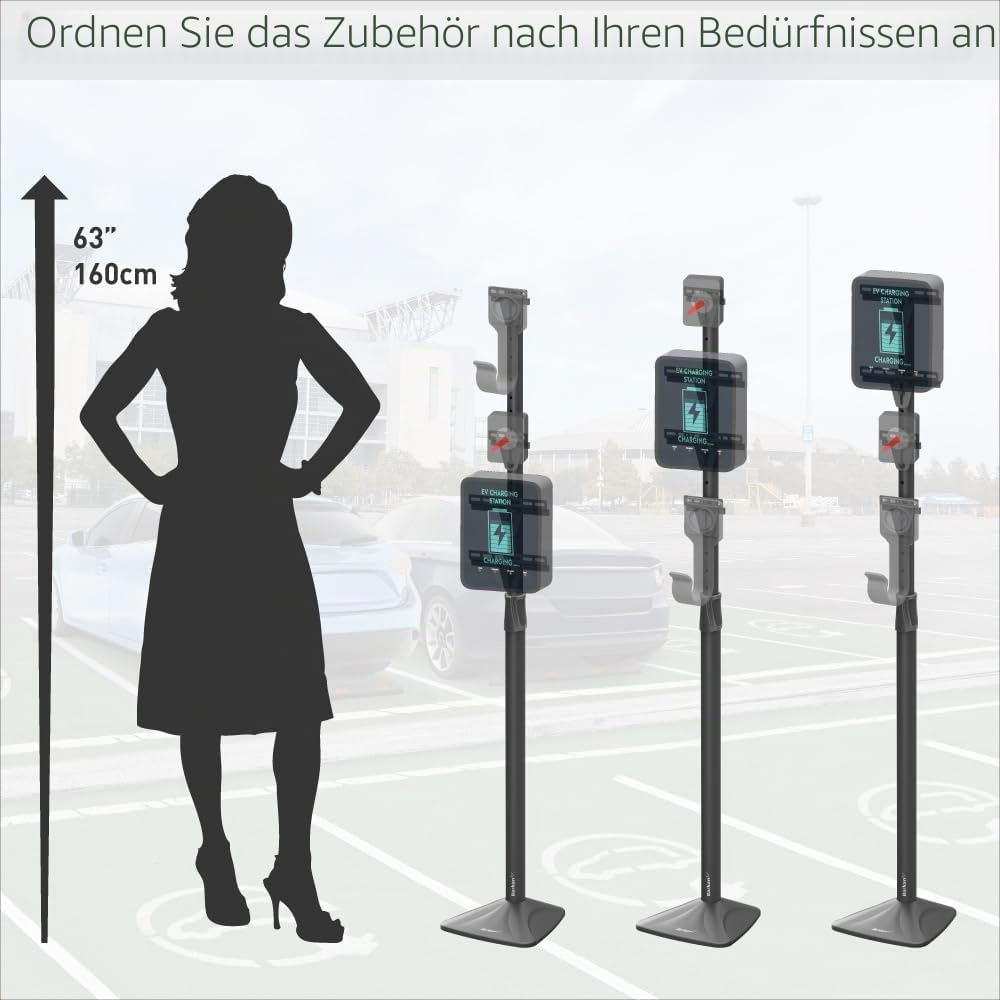 Barkan 145cm Außen-Universal EV-Ladeständer, 5 Jahre Garantie, wetterfeste Zinkbeschichtung, für Level 1 & 2 Ladestationen, bis zu 50Kg, Tesla, Bodenmontage, Ladepedestal, E Auto/Elektroauto