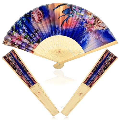 Image of Premium Gold Printed Floral Wooden Hand Held Fan (15 Inch) (Pack Of 1 Piece, Exotic Garden)