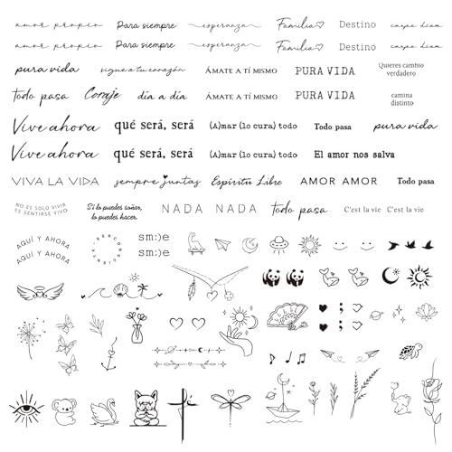 3hojas 130pcs+ Tatuajes Temporales Pequeño de Hojas Flores Negro De Larga Duración para Niños Adultos Mujers Hombres Decoración Cumpleaños Fiesta (negro-español)