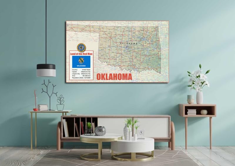 Oklahoma State Physical Map - 16.5 x 27.3 Inches - Paper Laminated