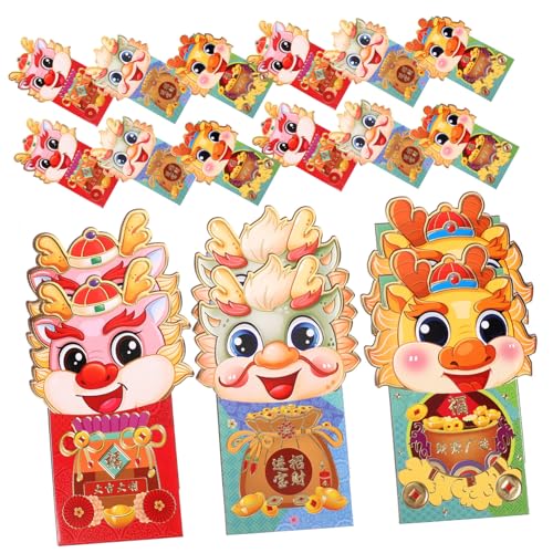 HYTROVE 36個龍年 柄 赤色伝統 お年玉袋 厚手で破れにくい お札 小物収納用