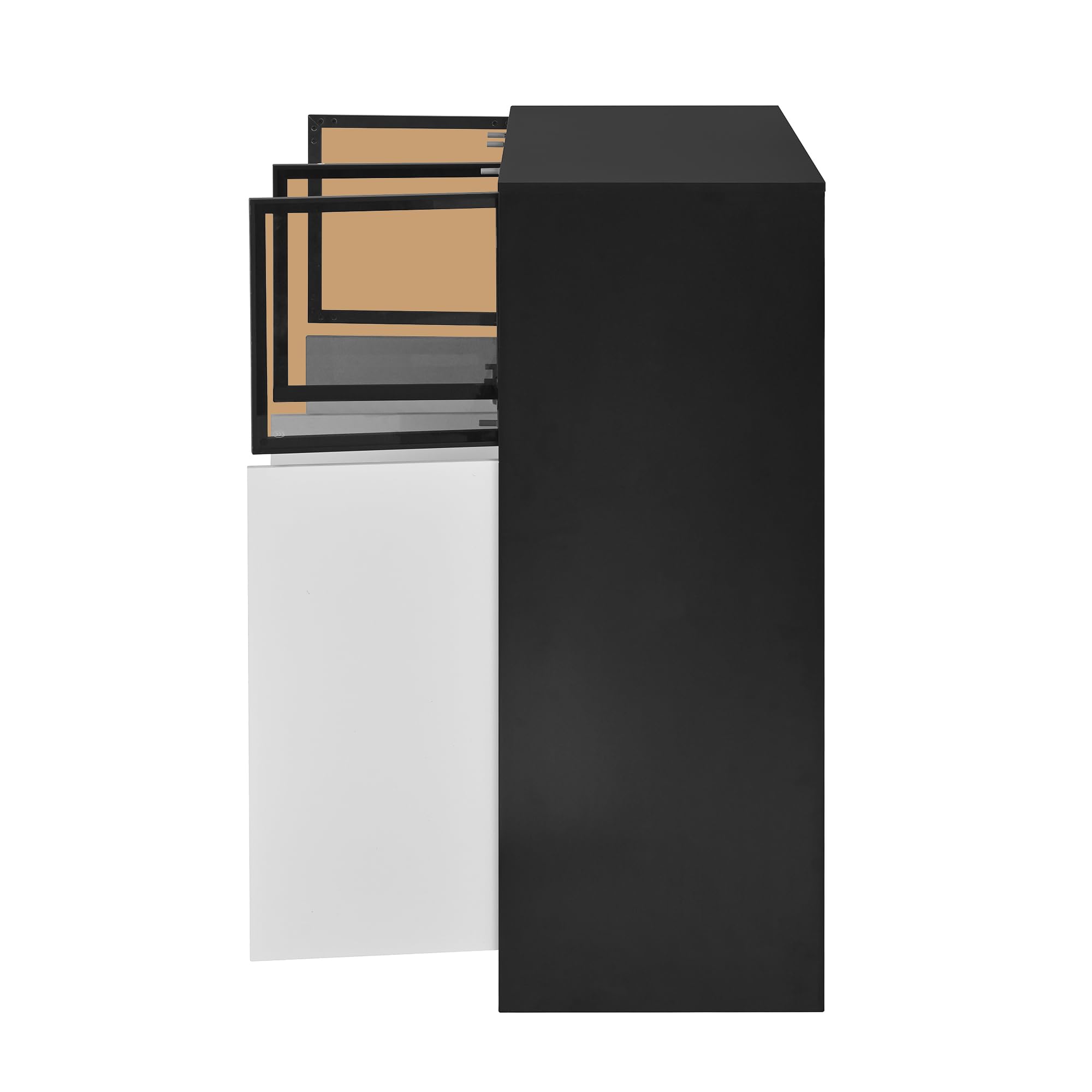 Credenza con illuminazione a LED e 3 ante in vetro, 100 cm, colore nero/bianco, 6 ante e 14 scomparti, con sistema di sicurezza ribaltabile, per soggiorno, cucina e sala da pranzo