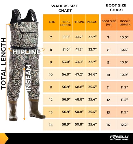 Image of Foxelli Chest Waders, Waterproof 4mm Neoprene Hunting & Fishing Waders for Men & Women with Boots