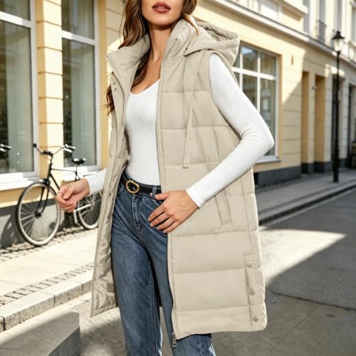 Long Puffer Vest Women Hooded Zip Up Warm Winter Sleeveless Quilted Coat - image 3