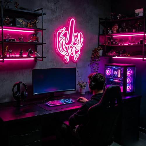Image of Finger Neon Sign, Neon Signs for Wall Decor - Pink LED Signs for Bedroom, Man Cave, Gaming Room, Bar, Party Decor - USB Powered Light Up Sign Halloween Christmas Decoration Gift