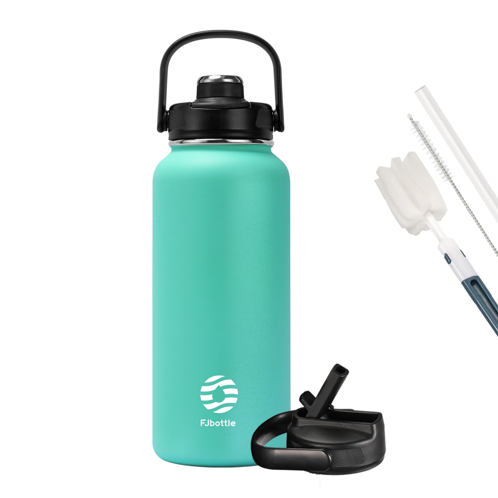 FJbottle Borraccia Termica con cannuccia - 2xTappi - 950ML/1200ML Bottiglia Termica - Senza BPA/Senza Perdite Borracce acciaio inox per Scuola, Sport, Palestra, Ciclismo
