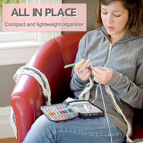 Image of Katech Portable Travel Crochet Storage Bag Organizer with Zipper, Web Pocket and Crochet Holder Slots for Knitting Accessories (Elephant Pattern)
