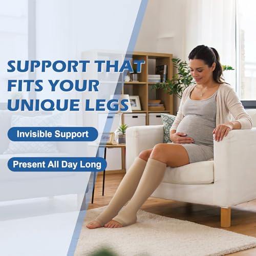 Image of Beister 1 Pair Medical Open Toe Knee High Calf Compression Socks for Women & Men, Firm 20-30 mmHg Graduated Support Hosiery for Varicose Veins, Edema, Flight, Pregnancy
