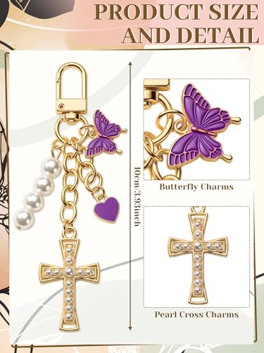 Image of Sureio Cross Butterfly bag charm Keychains for Women Christian Resin Keychain Bulk for women Gift Backpack Purse Wallet Bag