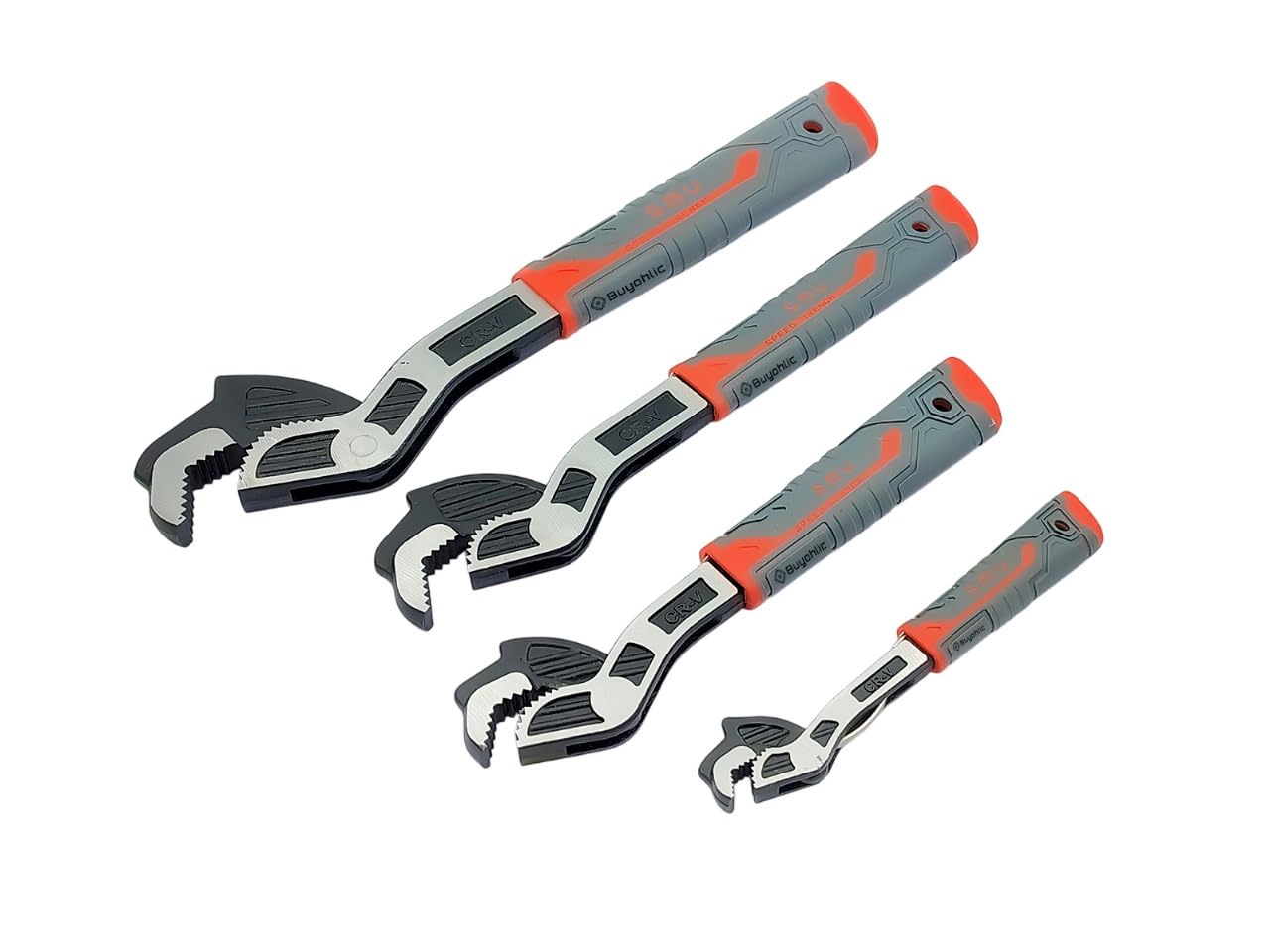 BUYOHLIC Llave de bloqueo autoajustable de 6, 8, 10 y 12 pulgadas, multifuncional, universal, ajustable, para fontaneros (juego de todos los tamaños)